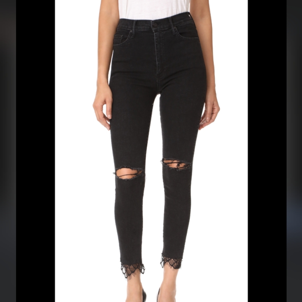 Mother Happy The Swooner Dagger Ankle Fray Jeans Baa Baa Black Sheep
